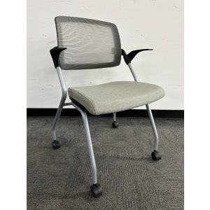 Global Spritz Flip Seat Nesting Chair with Arms & Casters (Black/Tan)