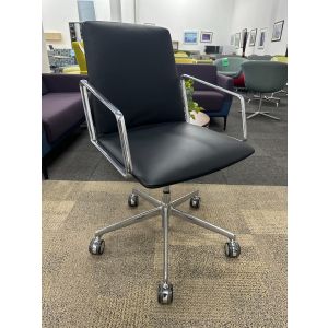 Bernhardt L.A.M Swivel Leather Conference Chair (Black/Chrome)