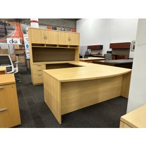 Light Maple U Shape Desk with a Hutch