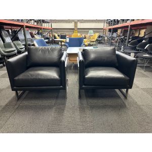 Pair Thayer Coggin Milo Baughman T-Back Lounge Chair (Black/Chrome)